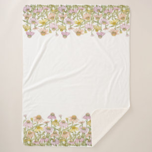 Couverture Sherpa Fleurs Florales Botanique Aquarelle Grande