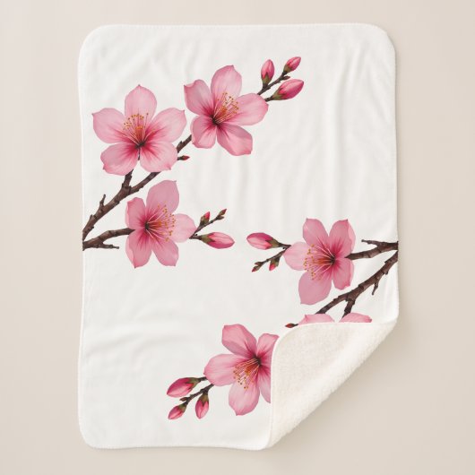 Couverture Sherpa Fleurs florales de cerisier rose blanc (Devant)