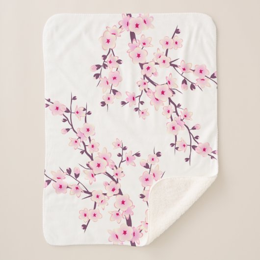 Couverture Sherpa Fleurs florales de cerisier rose blanc (Devant)