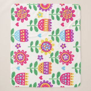 Couverture Sherpa Fleurs gaies Vintage Motif coloré
