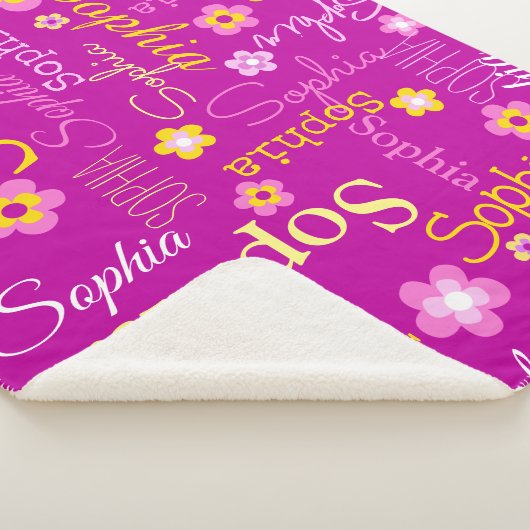 Couverture Sherpa Fleurs graphiques rose violet nom du texte personn (3/4)