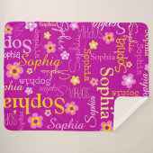 Couverture Sherpa Fleurs graphiques rose violet nom du texte personn (Devant (Horizontal))