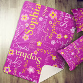 Couverture Sherpa Fleurs graphiques rose violet nom du texte personn