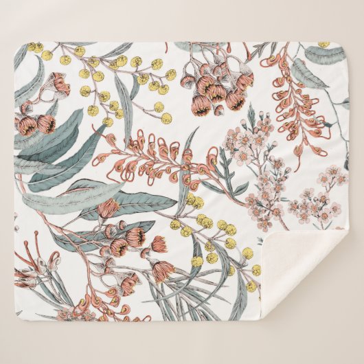 Couverture Sherpa Fleurs indigènes australiennes. Noir motif transpa (Devant (Horizontal))