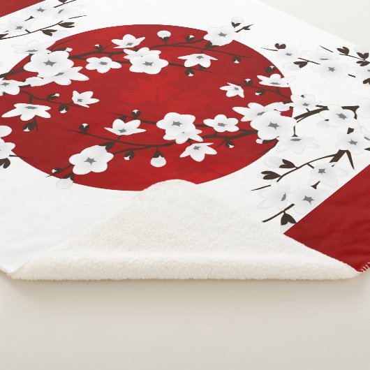 Couverture Sherpa Fleurs japonaises de cerisier Rouge Noir Blanc (3/4)