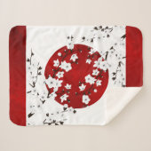 Couverture Sherpa Fleurs japonaises de cerisier Rouge Noir Blanc (Devant (Horizontal))