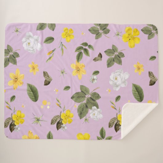 Couverture Sherpa Fleurs jaunes et roses blanches 5 (Devant (Horizontal))