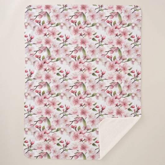 Couverture Sherpa Fleurs jolies roses de cerisier en fleurs (Devant)