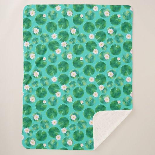 Couverture Sherpa Fleurs Lys d'Eau Blanche & Motif Lily Pad (Devant)