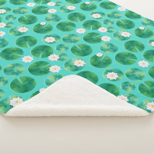 Couverture Sherpa Fleurs Lys d'Eau Blanche & Motif Lily Pad (3/4)