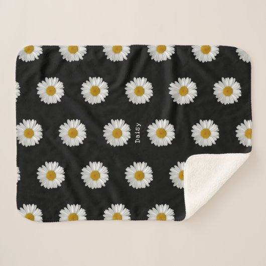 Couverture Sherpa Fleurs marguerites mignonnes avec nom (Devant (Horizontal))