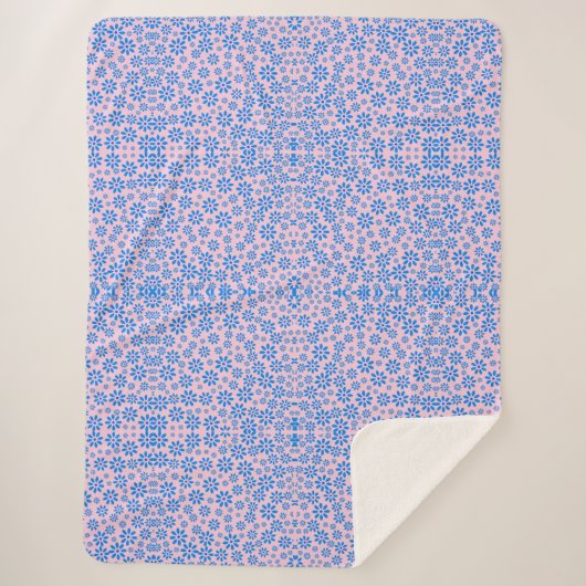 Couverture Sherpa Fleurs minuscules Motif.Bleu 02.b Rose BG (Devant)