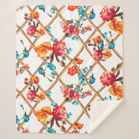 Couverture Sherpa fleurs mode tissu design fleur, huile, peinture, (Devant)