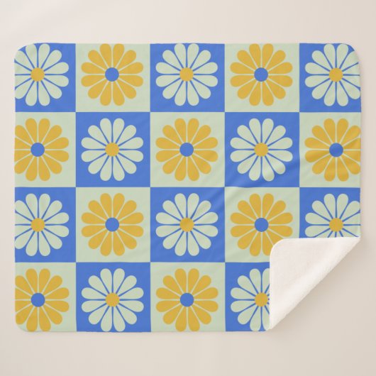 Couverture Sherpa Fleurs moisissures du milieu du siècle rétro en bl (Devant (Horizontal))