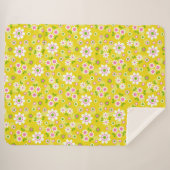 Couverture Sherpa Fleurs Mood Rétro Jaune & Blanc (Devant (Horizontal))