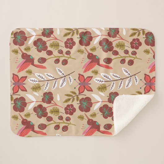 Couverture Sherpa Fleurs motifs florales sans soudure, oiseaux, papi (Devant (Horizontal))