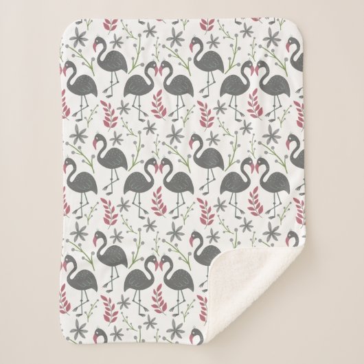 Couverture Sherpa Fleurs motifs roses flamingo sans coutures, feuill (Devant)