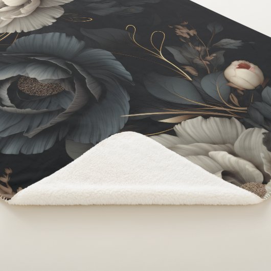 Couverture Sherpa Fleurs noires et blanches (3/4)