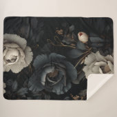 Couverture Sherpa Fleurs noires et blanches (Devant (Horizontal))