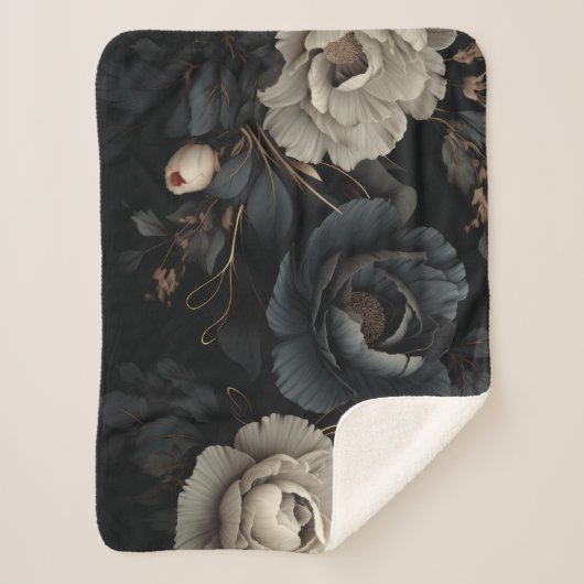 Couverture Sherpa Fleurs noires et blanches (Devant)