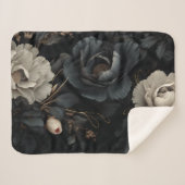 Couverture Sherpa Fleurs noires et blanches (Devant (Horizontal))
