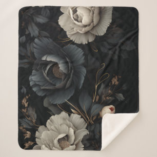 Couverture Sherpa Fleurs noires et blanches