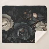 Couverture Sherpa Fleurs noires et blanches (Devant (Horizontal))