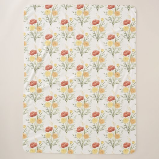 Couverture Sherpa Fleurs Orange Jaune Rouge (Devant)