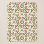 Couverture Sherpa Fleurs orange, Motif Floral, Verdure, Boho (Devant)