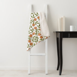 Couverture Sherpa Fleurs orange, Motif Floral, Verdure, Boho