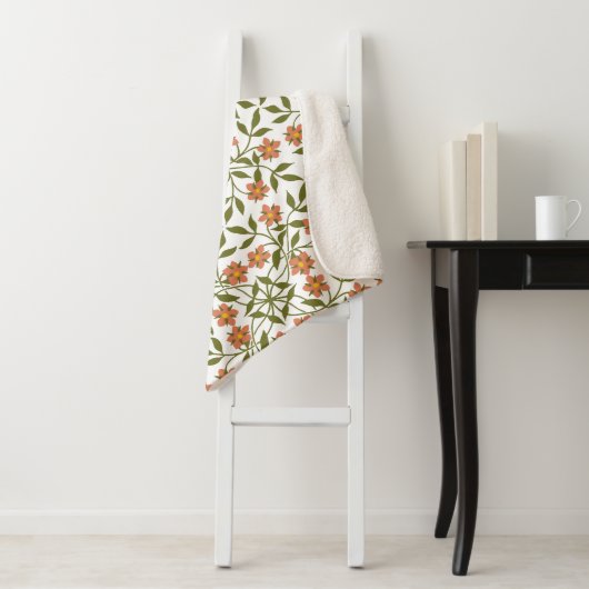 Couverture Sherpa Fleurs orange, Motif Floral, Verdure, Boho (En situation)