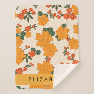 Couverture Sherpa Fleurs Oranges, Motif De Fleurs, Votre Nom