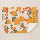 Couverture Sherpa Fleurs Oranges, Motif De Fleurs, Votre Nom (Devant (Horizontal))