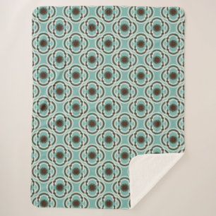 Couverture Sherpa Fleurs ou yeux - turquoise et marron