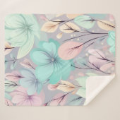 Couverture Sherpa Fleurs pastel et Feuilles sur Arrière - plan viole (Devant (Horizontal))