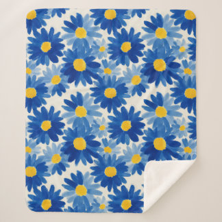 Couverture Sherpa Fleurs peintes bleu et jaune