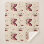 Couverture Sherpa Fleurs printanières vintage & papillon rose tendre (Devant)