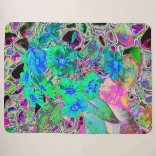Couverture Sherpa Fleurs psychédéliques vert citron et bleu (Devant (Horizontal))