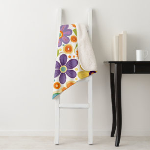 Couverture Sherpa Fleurs Rétro Orange Lilac Green