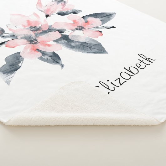 Couverture Sherpa Fleurs rose et gris Aquarelle classique (3/4)