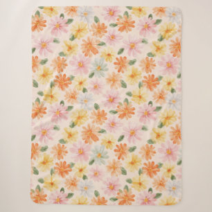 Couverture Sherpa Fleurs Rose Jaune Bleu Pêche