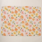 Couverture Sherpa Fleurs Rose Jaune Bleu Pêche (Devant (Horizontal))