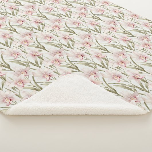 Couverture Sherpa Fleurs Rose Pâle et Orchidée Sag (3/4)