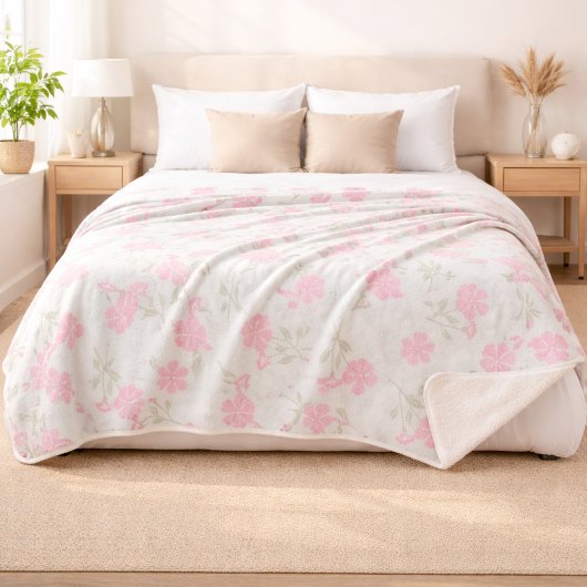 Couverture Sherpa Fleurs Rose Tendre