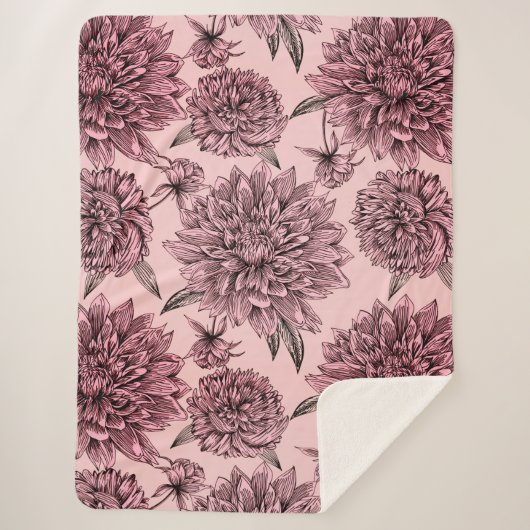 Couverture Sherpa Fleurs rose vif vintages Motif illustré (Devant)