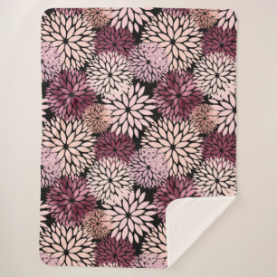 Couverture Sherpa Fleurs roses bleues bordeaux