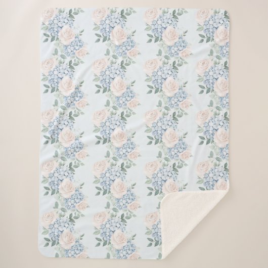 Couverture Sherpa Fleurs roses bleues romantiques  (Devant)