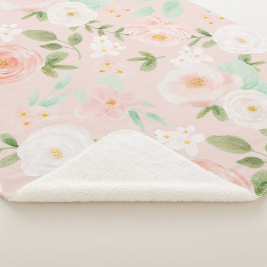 Couverture Sherpa Fleurs Roses d'aquarelle en rose et en rose (3/4)