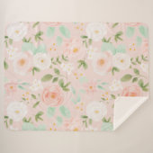 Couverture Sherpa Fleurs Roses d'aquarelle en rose et en rose (Devant (Horizontal))