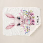 Couverture Sherpa Fleurs roses de lapin mignonnes à l'oeuf de Pâques (Devant (Horizontal))